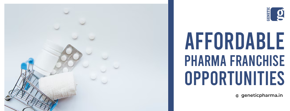 Affordable pharma franchise opportunities with medicines and shopping cart – Genetic Pharma branding.