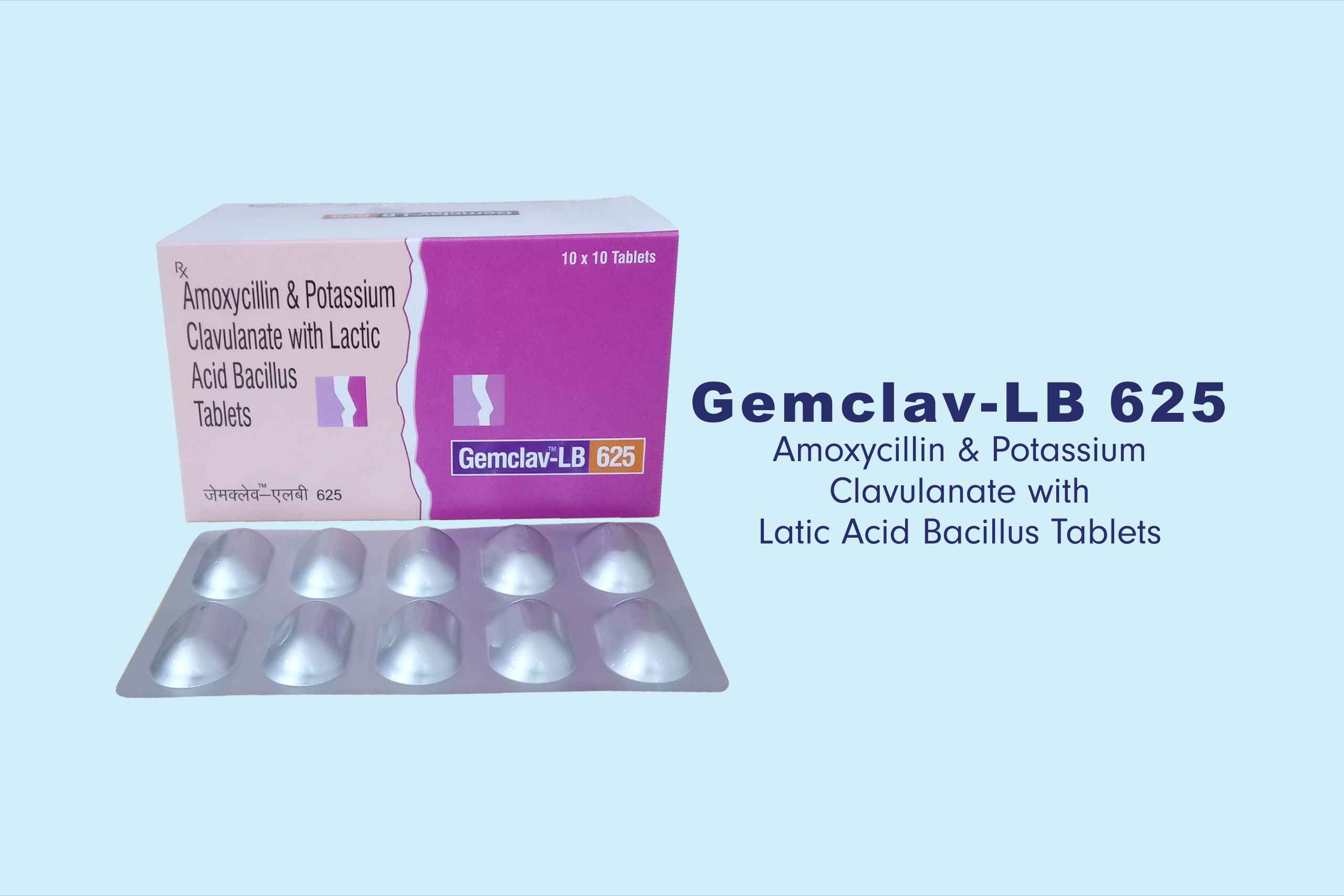 Gemclav – LB 625_ Amoxycillin & Potassium Clavulanate with Lactic Acid Bacillus Tablets by Genetic Pharma Gemclav - LB 625_ Amoxycillin & Potassium Clavulanate with Lactic Acid Bacillus Tablets by Genetic Pharma