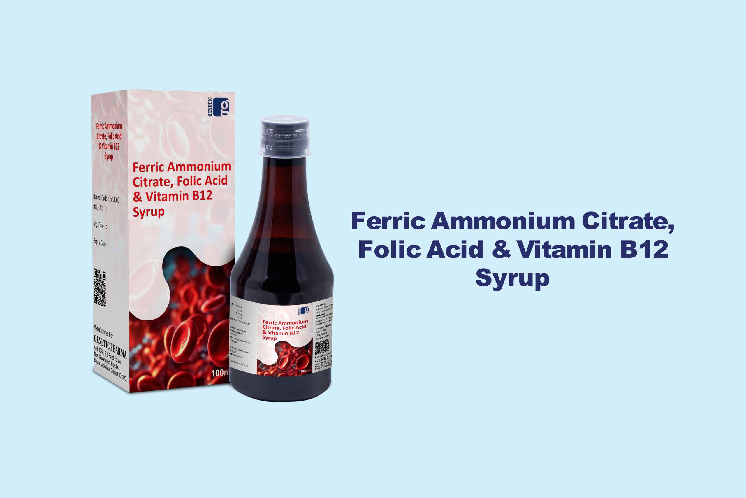 Ferric Ammonium Citrate, Folic Acid & Vitamin B12 Syrup by genetic Pharma Ferric Ammonium Citrate, Folic Acid & Vitamin B12 Syrup by genetic Pharma